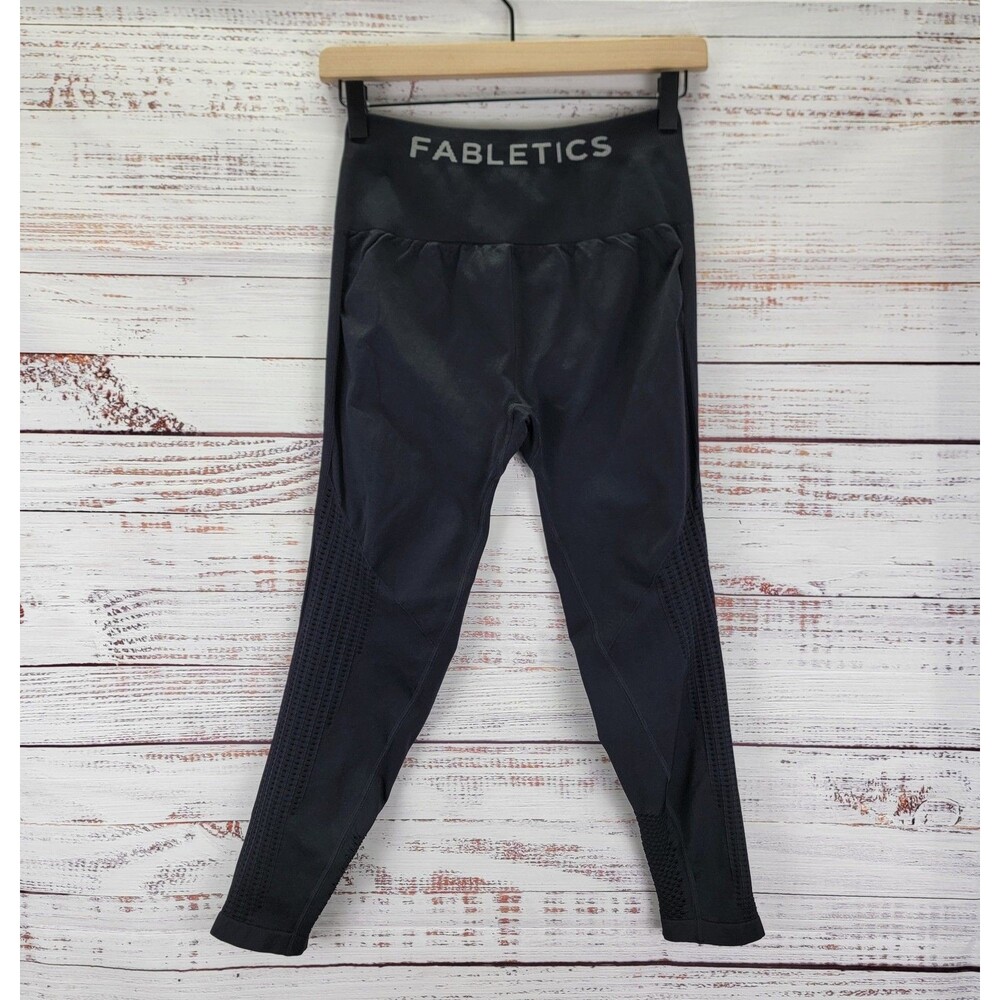 Fabletics Leggings Women Size S Black Sync Seamless High Waisted 7/8 Mesh Panel